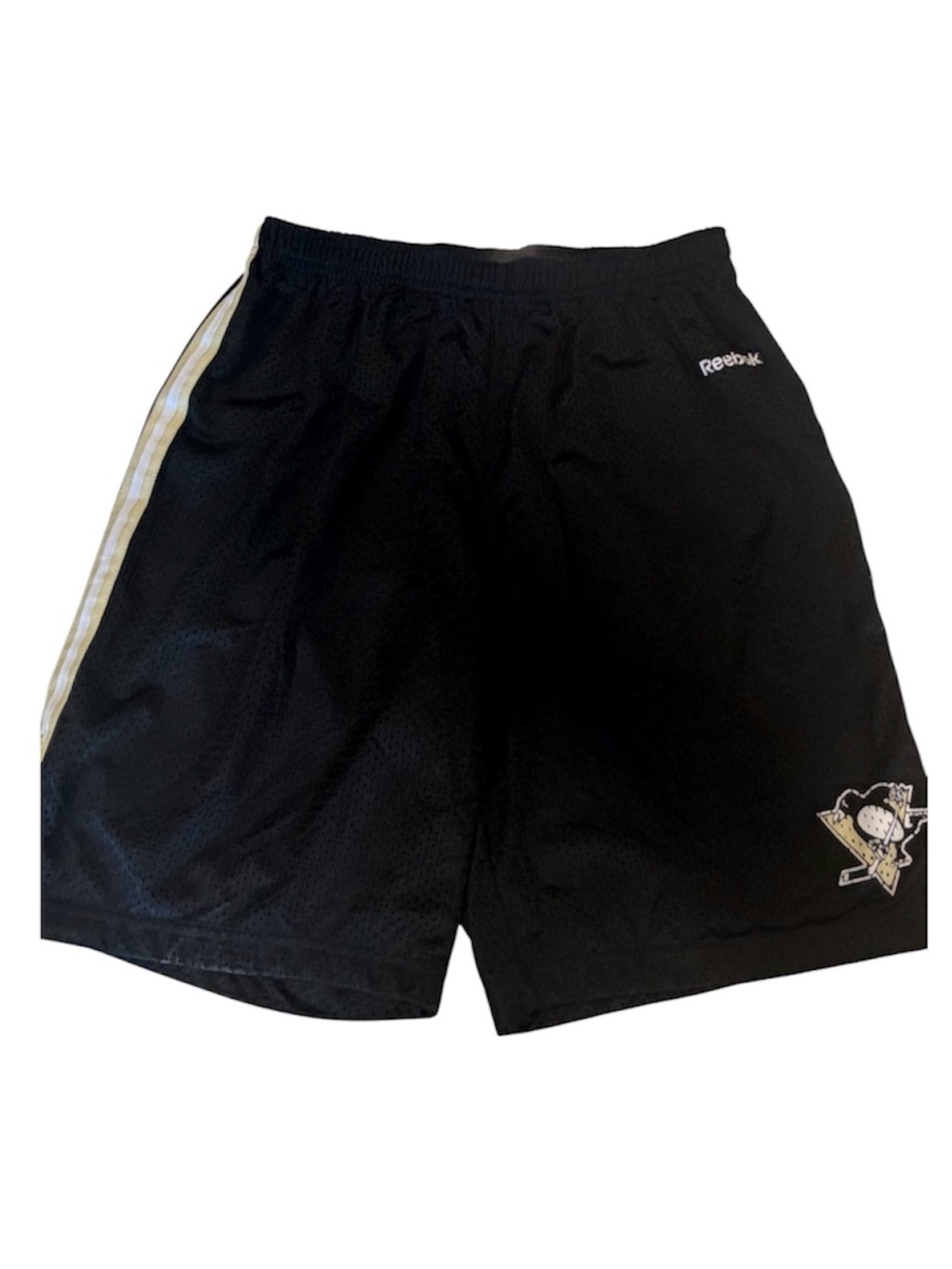 Reebok Vintage Pittsburgh Penguins Mesh Shorts with White and Gold stripes L